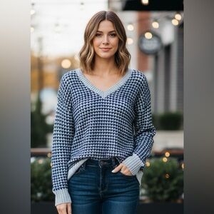 Poof! Blue sweater high-low v-neck loose knit size medium
